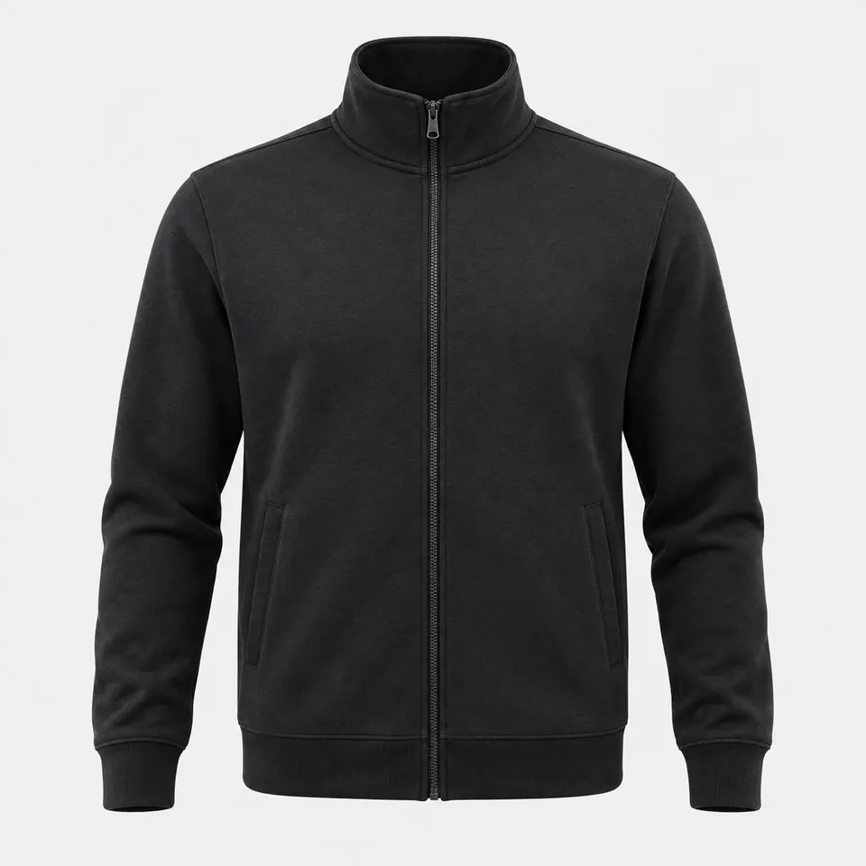 Felpa nera con zip intera e collo alto