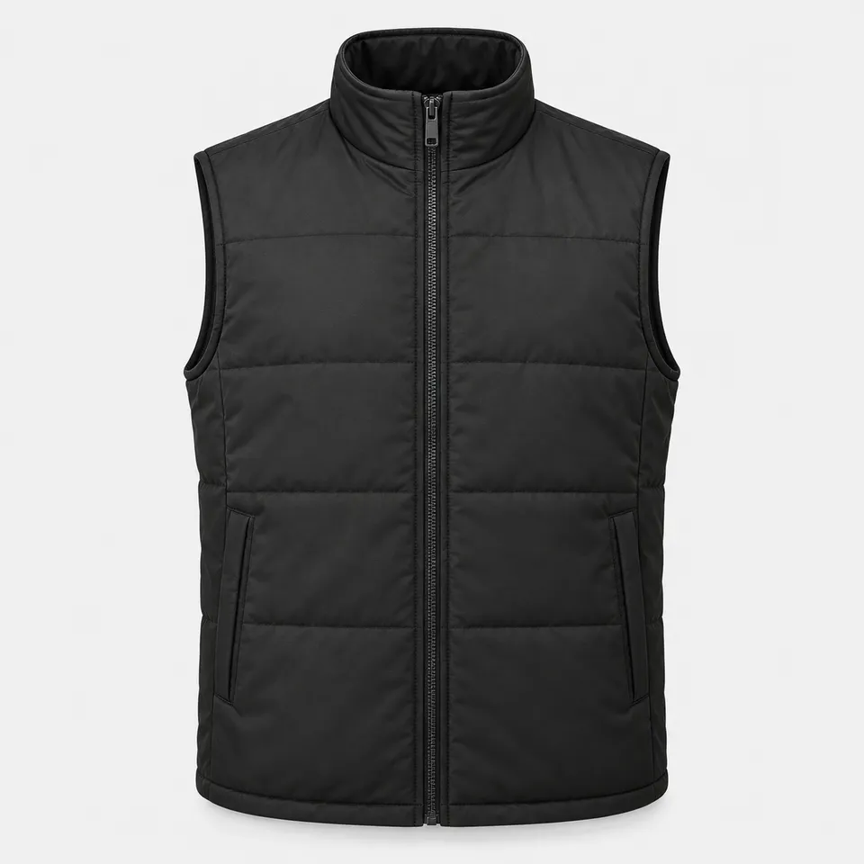 Gilet trapuntato nero con zip intera e collo alto